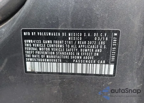 2019 Volkswagen Jetta 1.4T Sel from USA, damaged, VIN 3VWE57BU6KM009878